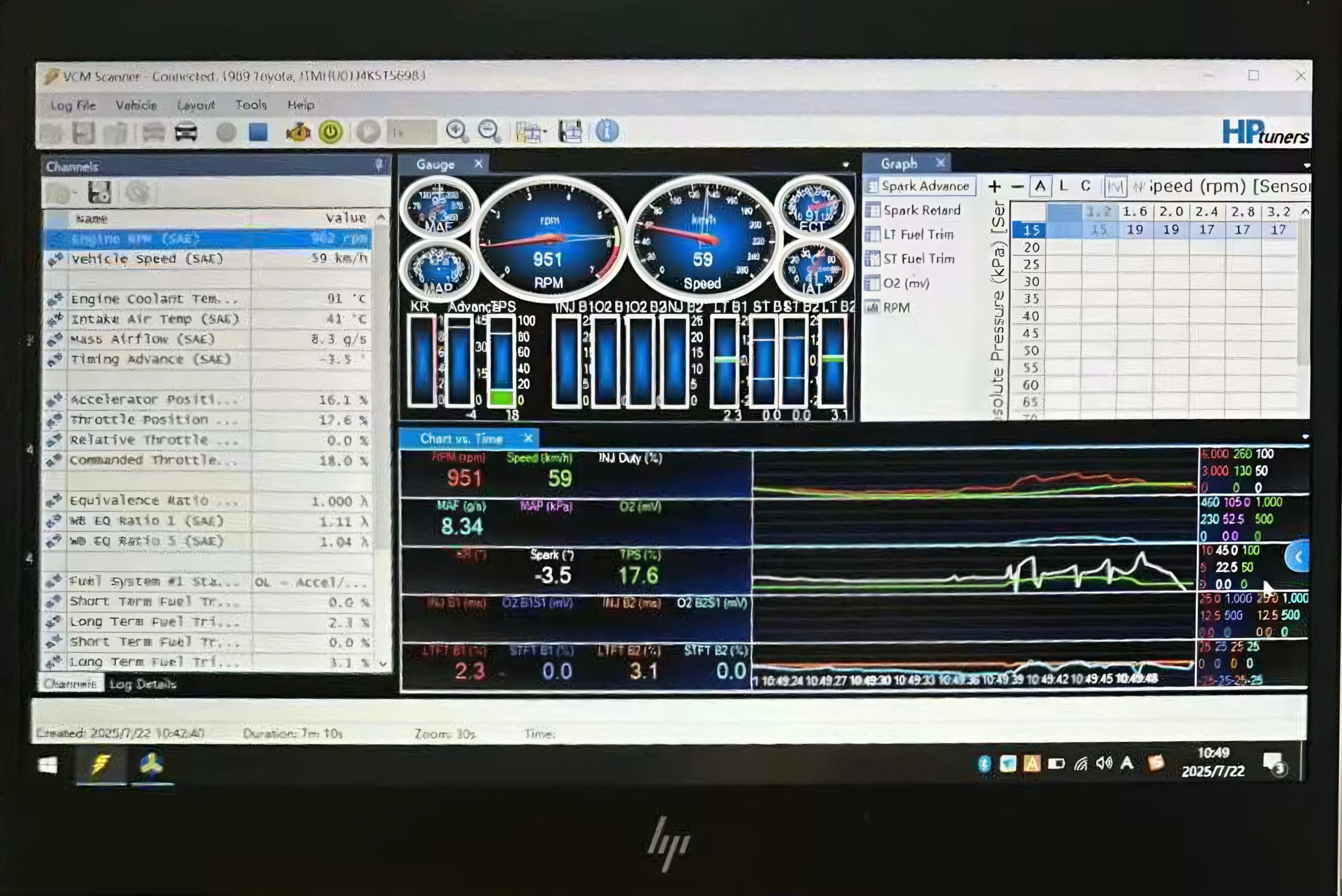 Engineering laptop used for vehicle performance debugging